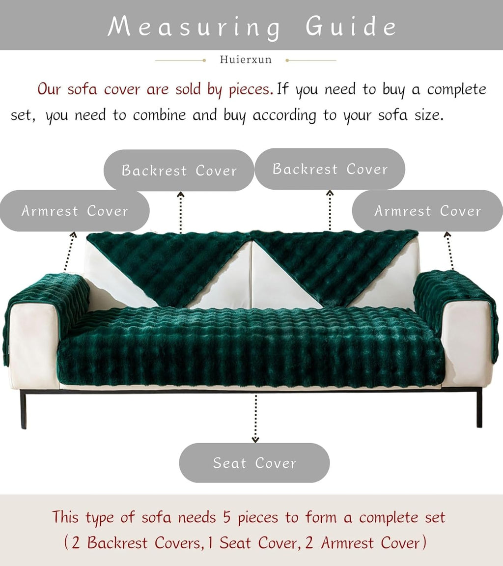 Christmas Faux Fur Armrest Cover Backrest Cover Fuzzy Plush Thick Bubble Sofa Cover Luxury Soft Cozy Couch Cover Anti-Slip Sofa Slipcover Washable Furniture Protector (Dark Green,28"x28")