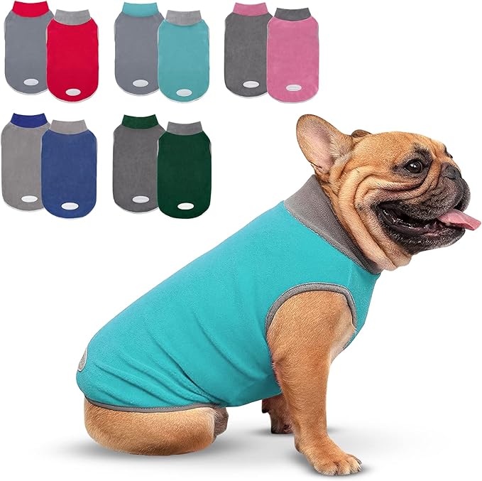 cyeollo 2 Pack Dog Fleece Sweater, Pullover Warm Dog Vest Reflective Doggie Stretchy Coat, Winter Puppy Jacket Pet Sweatshirt Clothes for Small Dogs Size S Turquoise & Grey