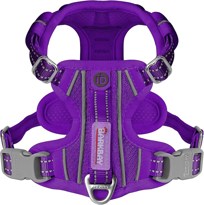 BARKBAY Dog Harness No Pull with ID Tag Pocket - Heavy Duty, Reflective, Easy Control for Large Dogs(Purple,XS)