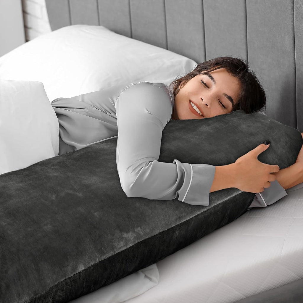 BEDELITE Body Pillow Cover with Zipper Closure, Super Soft and Cozy Fuzzy Fleece Pillowcase 20 x 54 Inches, Luxury Fluffy Plush Long Body Pillow Pillowcase for All Seasons(Dark Gray)