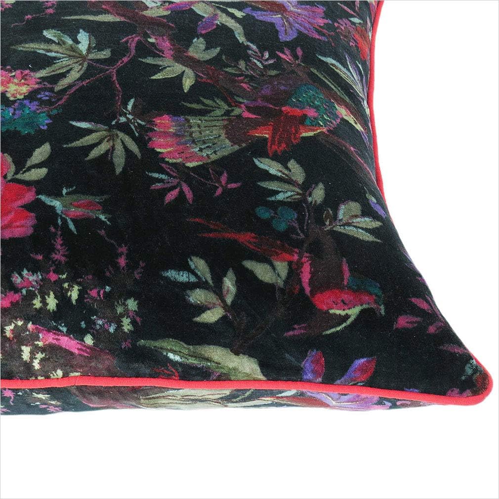 Eyes of India - 24" Black Velvet Floral Flower Bird Colorful Throw Sofa Cushion Couch Pillow Cover Case Boho Chic Bohemian Accent Indian Handmade Cover ONLY