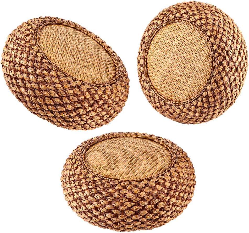 GLOGLOW Japanese Style Round Floor Cushion, Hand Woven Material with Sponge for Tatami Yoga Tea Ceremony Balcony Living Room