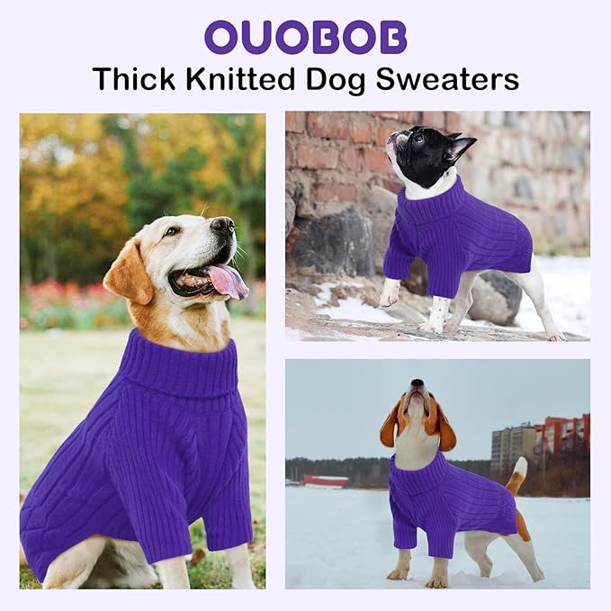 Large Breed Dog Sweaters, Warm Winter Fall Dog Sweaters for Dog Girls Boys, Turtleneck Dog Knitwear, Doggie Christmas Sweater, Pet Sweatshirt Clothes Outfit Knit St. Bernard (Purple XXXXXL)