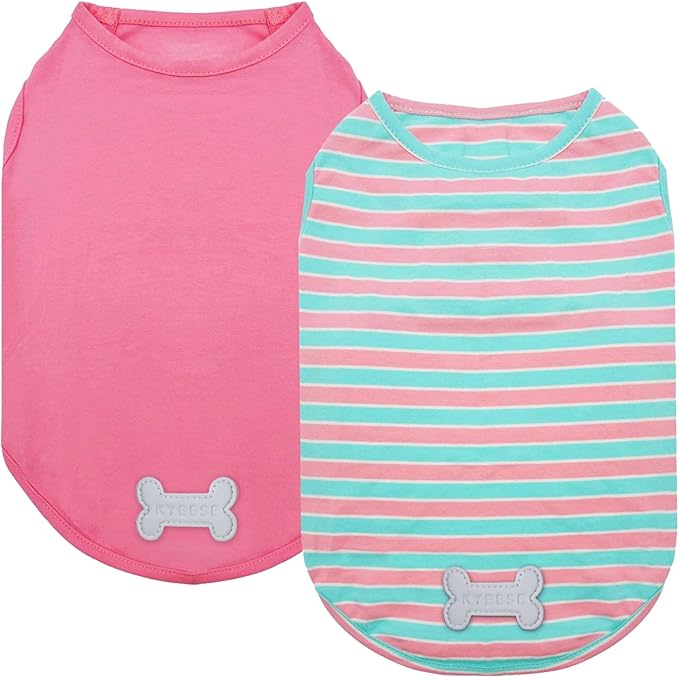KYEESE 2Pack Dog Shirts Striped T Shirt Soft Tee for Small Dogs Cotton Tank Top Clothes Lightweight Sleeveless Dog Vest, X-Large,Pink+Striped