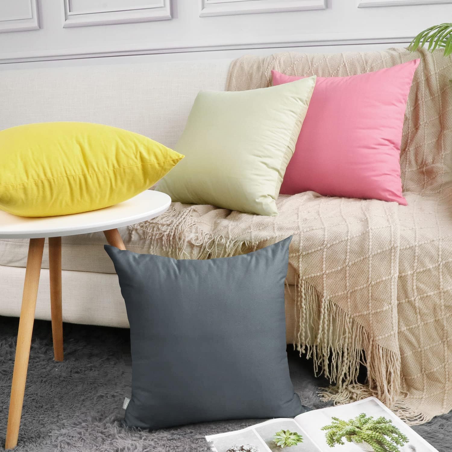 Thmyo 4-Pack 100% Cotton Comfortable Solid Decorative Throw Pillow Case, Square Cushion Cover Pillowcase Sublimation Blank Pillow Covers DIY Throw Pillowcase for Sofa(20x20 inch/ 50x50cm,Dark Grey)