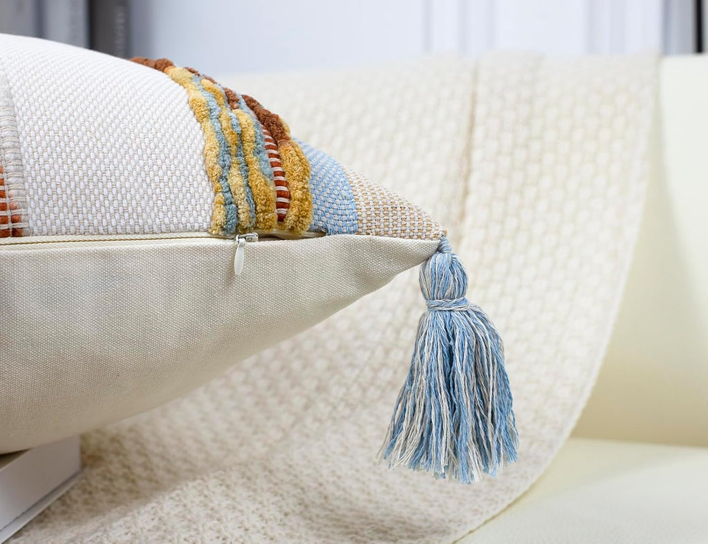 PANOD Boho Long Lumbar Throw Pillow Cover 14 x 36 Light Blue, Chenille Morocan Extra Long Pillow Case Cover, Decorative Long Pillow for Bed Couch Sofa Farmhouse