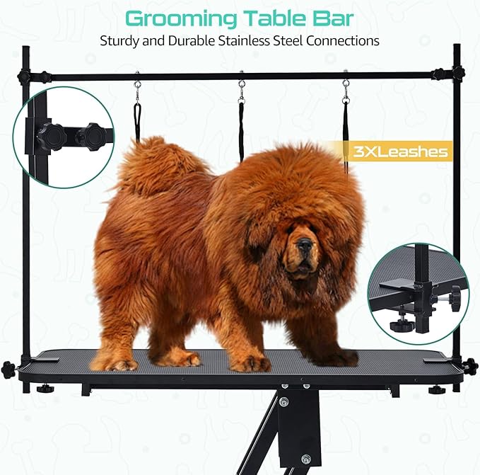 43.6" Pet Grooming Table for Large Dogs, Heavy Duty Height Adjustable Dog Grooming Table With Overhead Arm & Noose Height Range 22''-39'', Maximum Capacity Up to 350 Lbs, Black