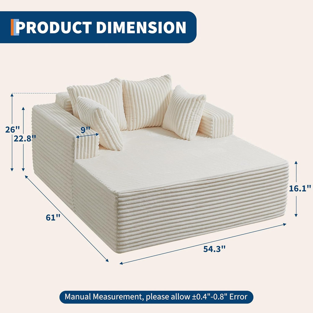 61" Oversized Chaise Lounge Chair Indoor, Boneless Couch Cloud Fluffy Chaise Lounges Corduroy Upholstered Sofa Bed w/Throw Pillows for Living Room Home Beige