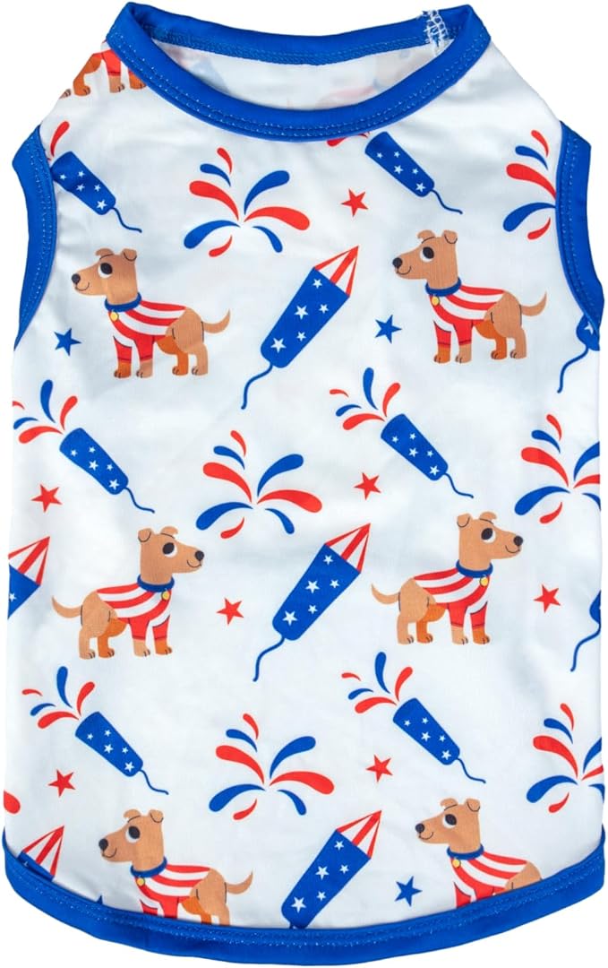 CuteBone 4th of July Dog Shirts 2-Pack Soft Pet Clothes Breathable Summer Vest for Small Puppy and Stretchy Cat Apparel 2BX17M