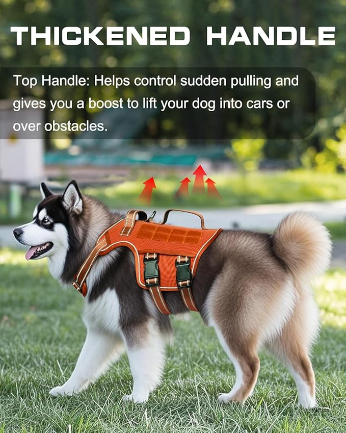 Dog Harness for Large Dogs Heavy Duty, No Pull Tactical Dog Harness with Molle System, Easy On and Off Service Dog Vest, Breathable Padded, Adjustable Reflective Pet Vest for Walking Hiking Training