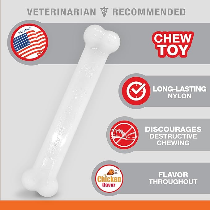 Nylabone Power Chew Classic Bone Chew Toy for Dogs, Durable Dog Toys for Aggressive Chewers, Chicken Flavor, Large/Giant - Up to 50 lbs. (1 Count)