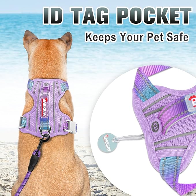 BARKBAY No Pull Dog Harness Large Reflective Dog Harness with Front Clip and Easy Control Handle for Walking Training Running with ID tag Pocket(Lavender Sky,M)