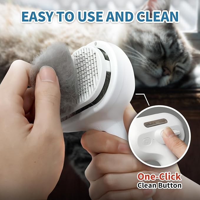 Dog Brush for Shedding, 3 in 1 Self Cleaning Steam Dog Brush - Anti-Static,Cat Steam Brush Removal Comb with Release Button, Grooming Tool for Long and Short Hair Pets, White