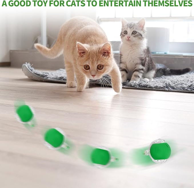Interactive Rolling Cat Toys Balls, Automatic Cat Toy for Indoor Cats Interactive Balls Pet Moving Ball Interactive, Kitten Toys Moving Cat Toy Automatic Rolling for Dogs USB Rechargeable(Green)