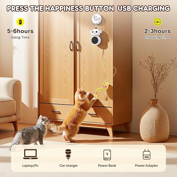 Interactive Cat Toys for Indoor Cats - 2 in 1 Automatic Laser Pointer Cat Toy with Flying Bird，Smart Moving Wand Toy with 2 Modes, Auto On/Off Hanging Safe Toys for Bored Kitten & Adult Cats