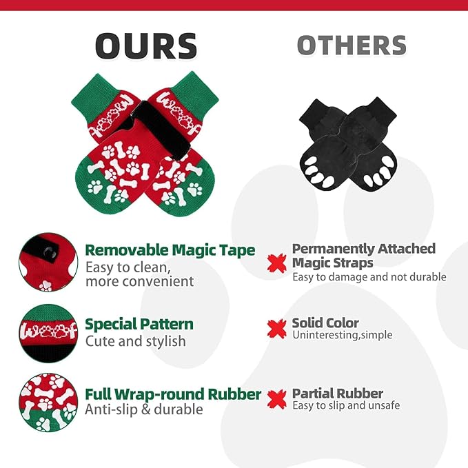 KOOLTAIL Anti Slip Dog Socks for Hot/Cold Pavement to Prevent Licking Paws, Dog Boots&Paw Protector with Grippers for Hardwood Floors, Traction Control No Twist Booties for Small Medium Large Dogs