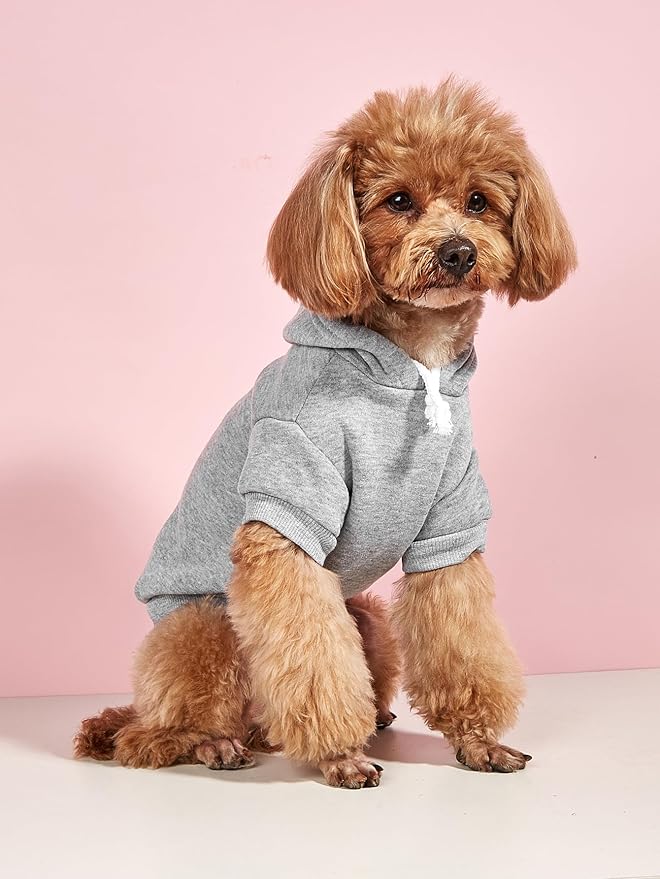 QWINEE Basic Dog Hoodie Sweatshirt Puppy Sweater Warm Cat Costumes Pet Clothes for Chihuahua Puppy Kitten Small Medium Dogs Black and Grey Large