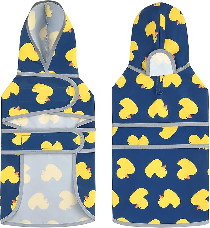 Dog Rain Coat for Large Dogs Waterproof Hooded Rain Jacket with Reflective Strips Leash Hole & Poncho Adjustable Fit (Duck,XL)