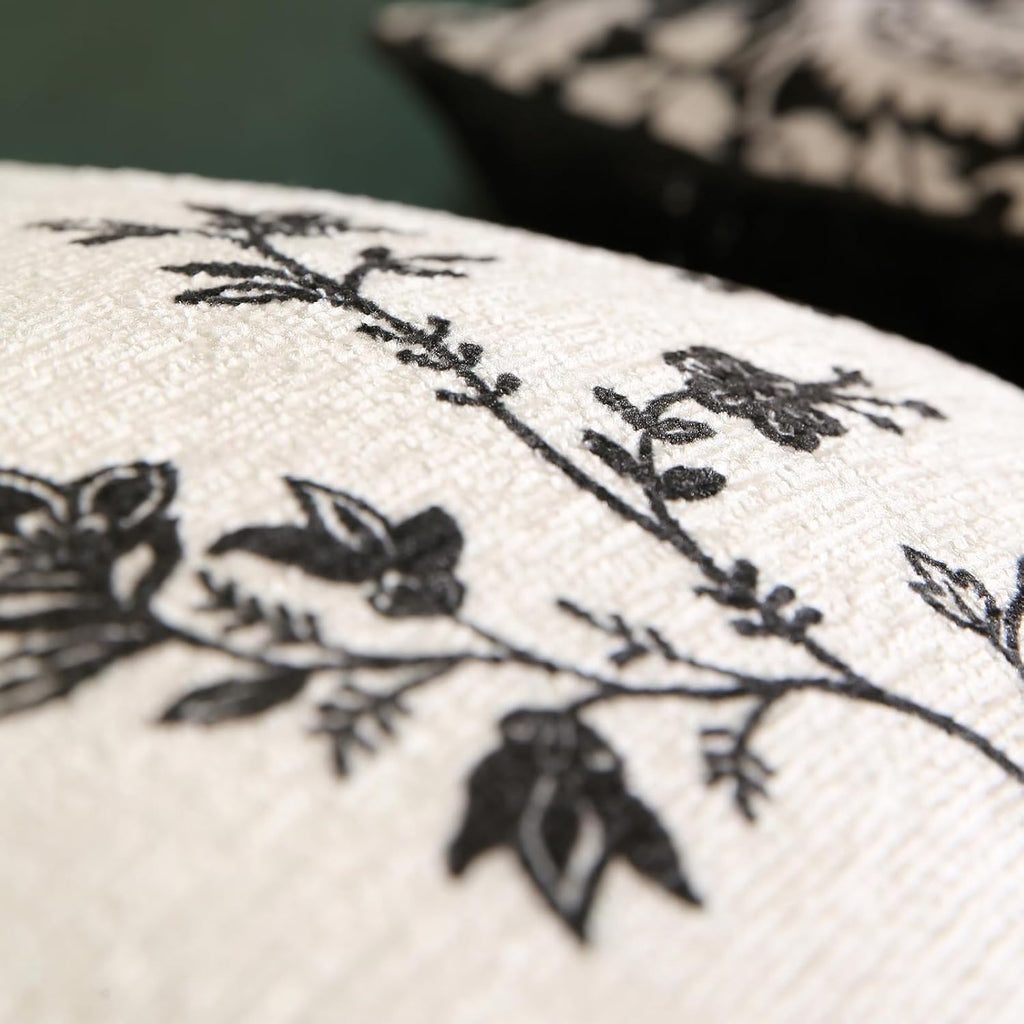 Throw Pillow Covers Set of 2,Classic Black and White Floral Elegant French Linen Pillowcases,Decorative Square Pillow Covers Cushion Covers for Couch Bed Sofa Chair 18x18 Inches