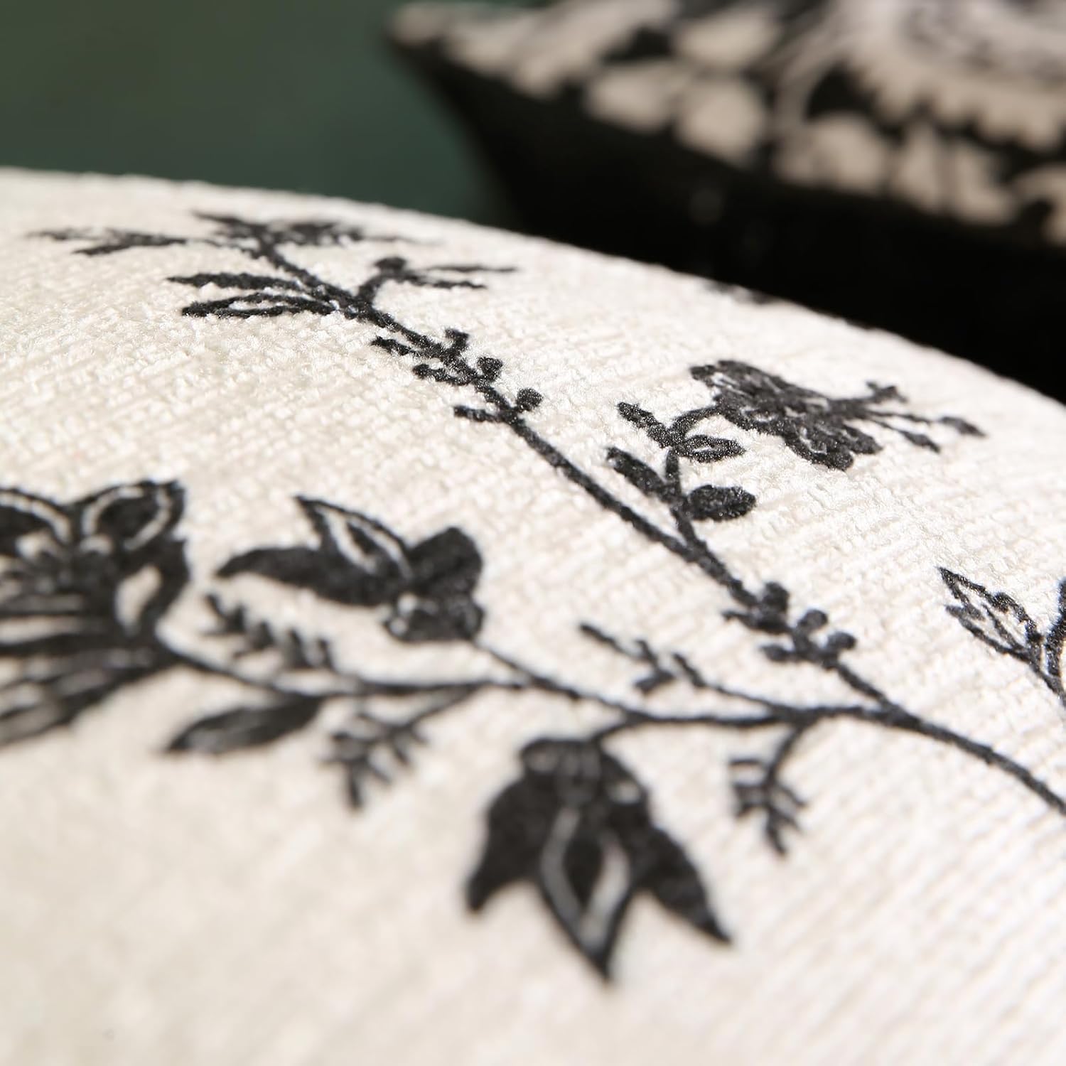 Farmhouse Throw Pillow Covers,Classic Black and White Floral Elegant French Linen Pillowcases,Decorative Square Pillow Covers Cushion Covers for Couch Bed Sofa Chair 18x18 Inches