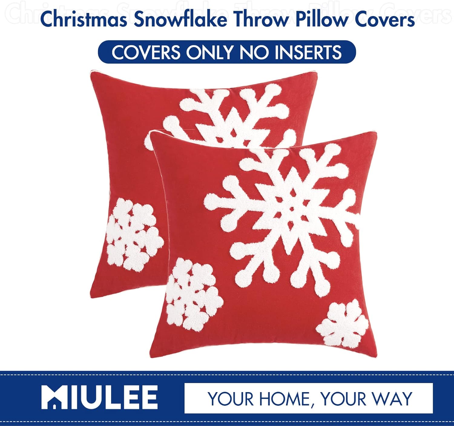 MIULEE Pack of 2 Christmas Decorative Snowflake Throw Pillow Covers Canvas Embroidery Winter Cushion Cases Holiday Decor Soft Pillowcases for Winter Couch Sofa Bedroom Car（Red, 20x20in）