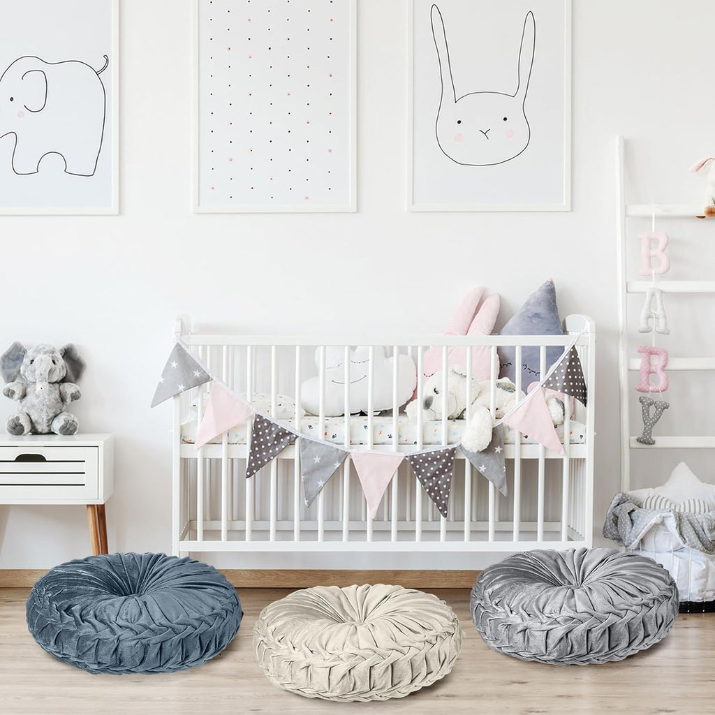 Yerliker 6 Pcs Floor Pillow Cushions 15inch Round Velvet Throw Pillows Colorful Flexible Cushions Alternative Pillows for Couch Chair Living Room Bedroom Home Office Decor(Black and White Color)