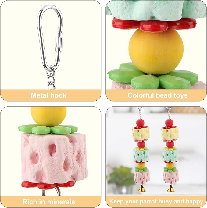 Wontee Bird Chewing Toys Bird Beak Grinding Stone Parakeet Treats for Budgies Cockatiels Conures Quaker Senegal Parrot (Medium: 9.8")