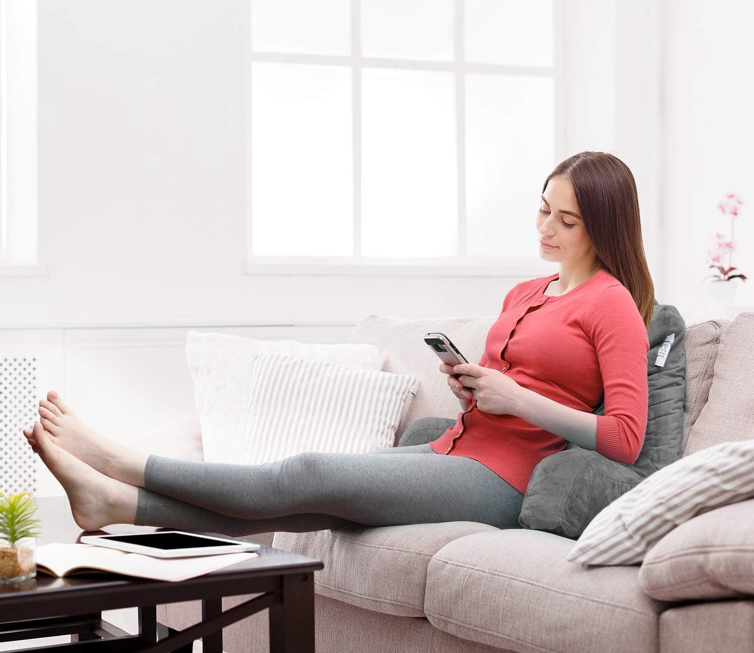 Nestl Reading Pillow for Kids & Teens with Shredded Memory Foam, Backrest Pillows for Reading, Watching, and Gaming, Use on The Couch, Bed, or Floor, Adjustable Support with Washable Cover Dark Grey