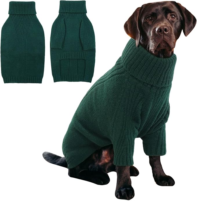 IECOii XXXL Dog Sweater,Warm Dog Sweaters for Extra Large Dogs Girl Boy,Stretchy & Cozy,Turtleneck Knitted Pullover for Pet Wear On Christmas,Easy On Doggy Sweatshirt for Labrador (Green,XXXL)