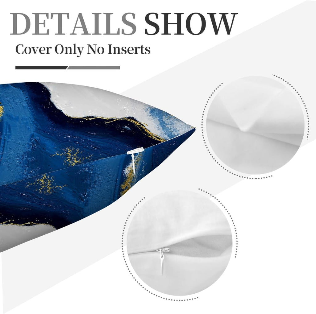 Navy Blue and Gold Throw Pillow Covers 18x18 Inches Set of 4, Modern Decorative Abstract Oil Painting Pillow Cover for Sofa Bed Chair Office Bedroom Livingroom Couch Dark Blue and Gold Decor