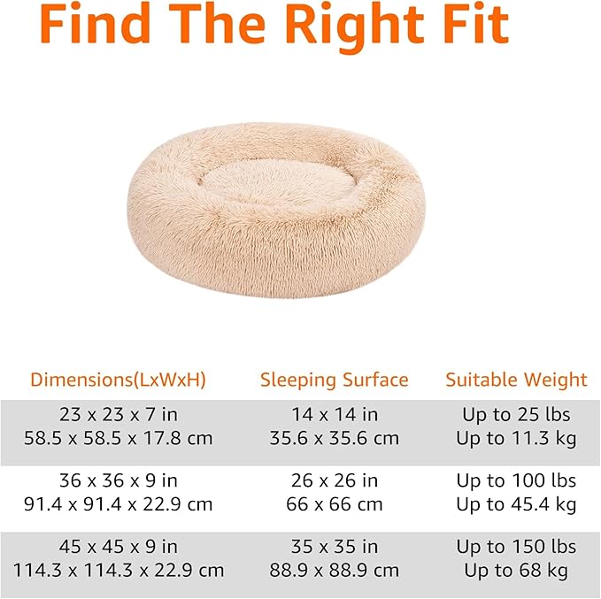 Amazon Basics Donut Pet Bolster Faux Fur Bed for Dog, Beige, 36" x 36"