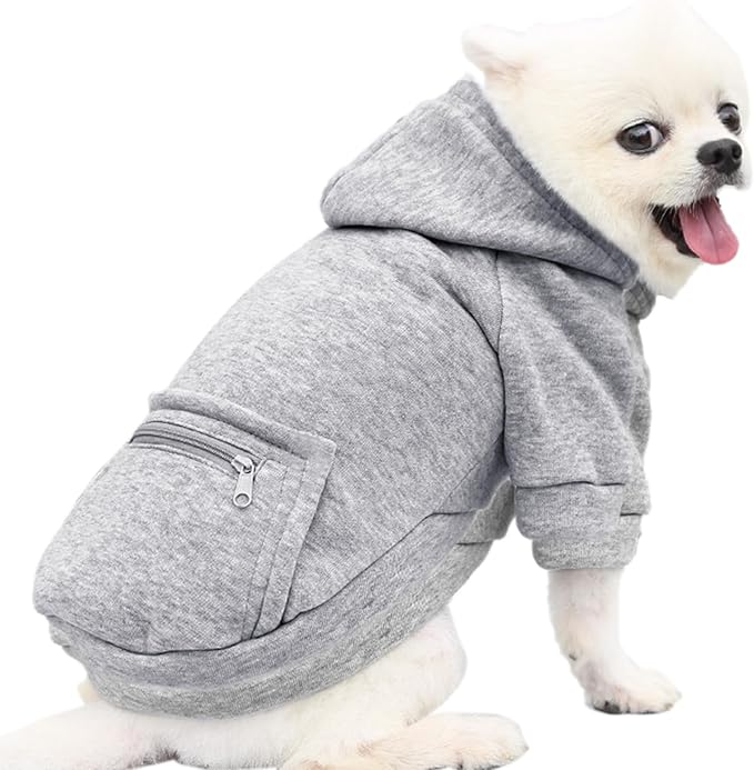 Jecikelon Pet Dog Cold Weather Coat with Pocket Winter Dog Hoodie Warm Puppy Clothes for Small Dogs Chihuahua Clothing (Grey, X-Large)