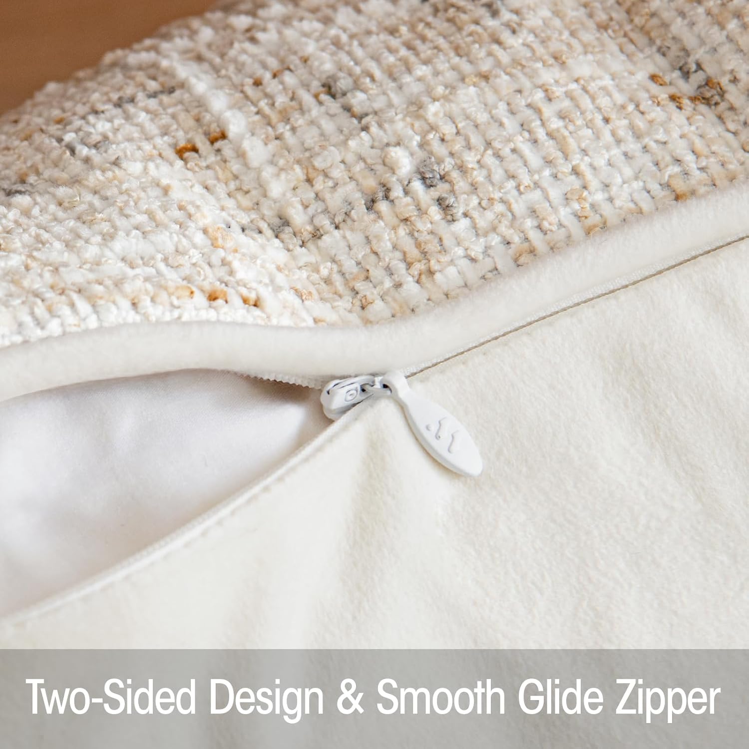 a moment Christmas Beige Reversible Pillow Covers 2 Pack - Farmhouse Chenille Throw Pillows, Neutral Textured Decorative Throw Pillow Covers with Border for Couch Sofa Bed (18x18 Inch, No Insert)