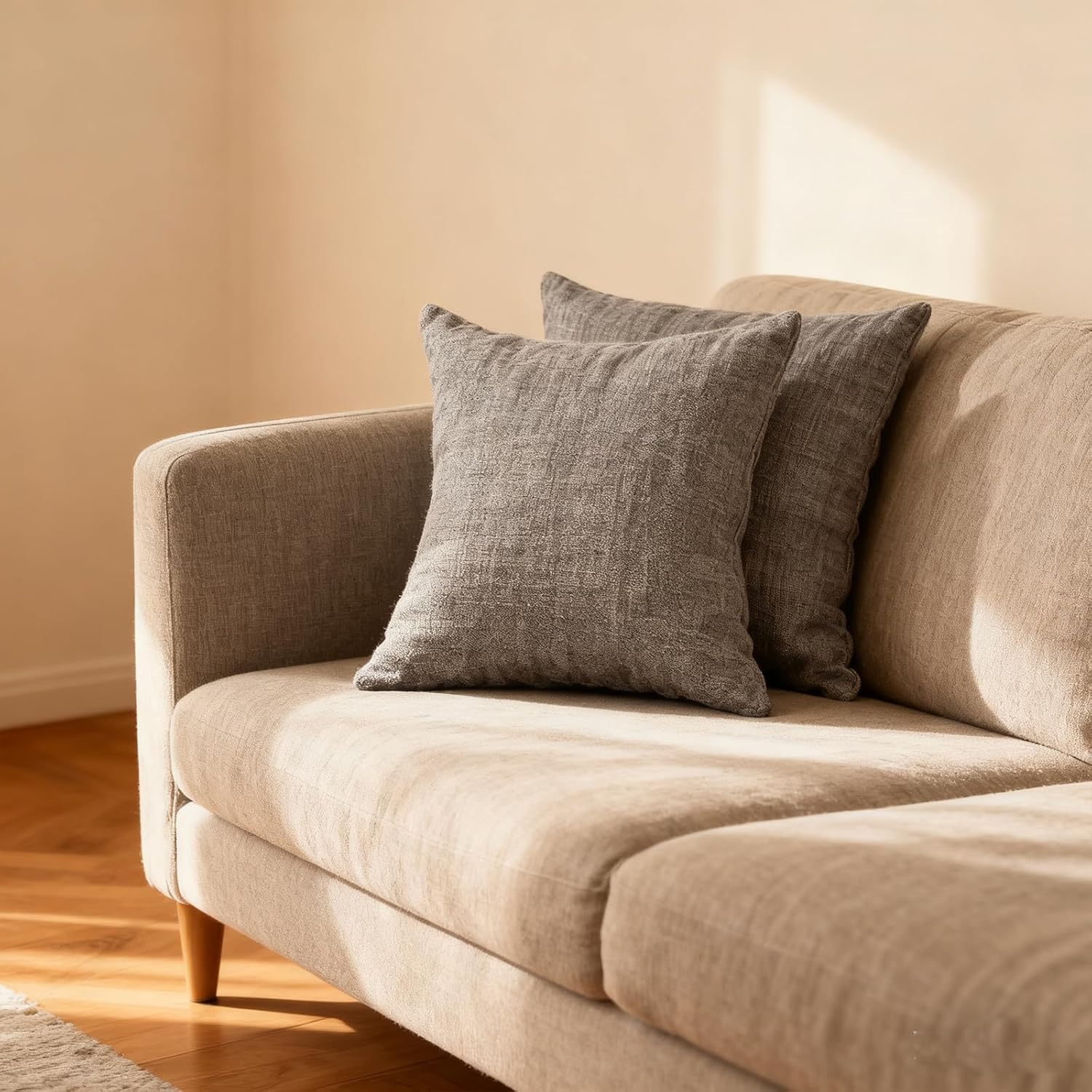 Throw Couch Pillow with Insert 18x18 Inches Set of 2 Square, Cute Modern Home Fall Decor for Living Room Sofa Bed Cushion Accent Case, Anthropologie Style Home Decor (Seagull Grey #P2-12)