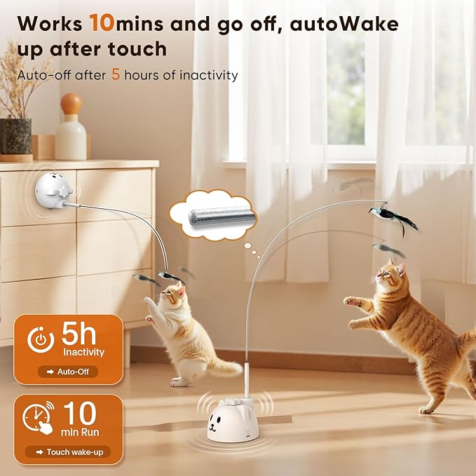 Interactive Cat Toys for Indoor Cats Automatic Electric Flying Bird Feather Cat Toy - Best Kitten & Adult Cat Enrichment Toy Stick-on Hanging Electric Kitty Toys for Bored Cats