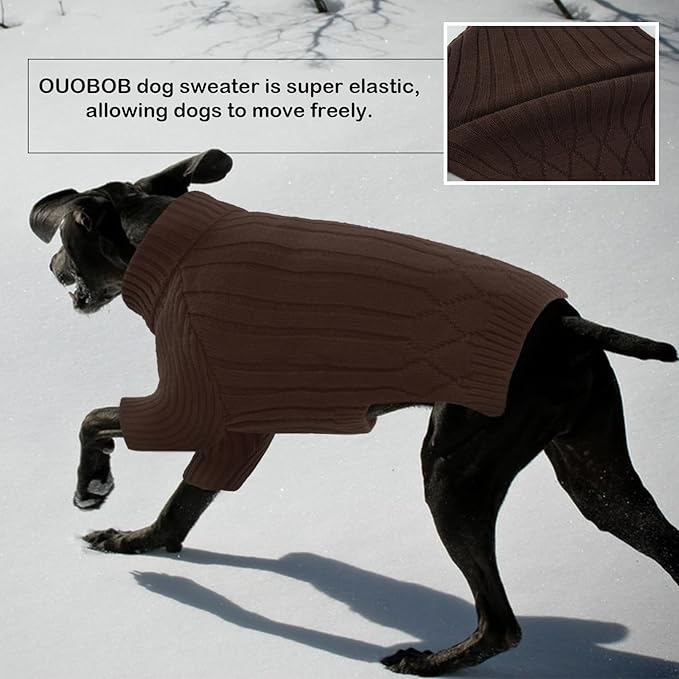 Large Breed Dog Sweaters, Warm Winter Fall Dog Sweaters for Dog Girls Boys, Turtleneck Dog Knitwear, Doggie Christmas Sweater, Pet Sweatshirt Clothes Outfit Knit St. Bernard (Brown XXXXXL)
