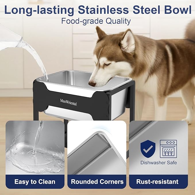 2.5 Gallon Elevated Dog Water Bowl for Large Breeds, 16.5" Tall Raised Stainless Steel Large Dog Water Bowl with Full Metal Stand for Relief Joint Pressure, Tip-Proof, Easy to Clean, Indoor & Outdoor