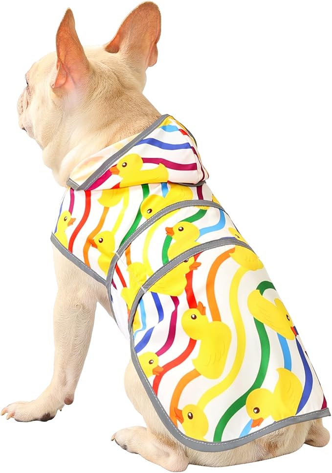 Dog Raincoat for Medium Dogs Waterproof Hooded Rain Jacket with Reflective Strips Leash Hole & Poncho Adjustable Fit (Rainbow,M)