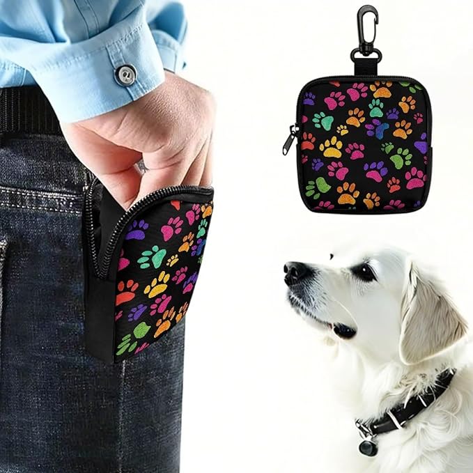 KEIAHUAN Paws Printing Dog Training Treat Pouch Hand Free Puppy Dog Treat Bag with Carabiner, Hands-Free Snack Pouch for Dogs Training, Walks & Outdoor Use