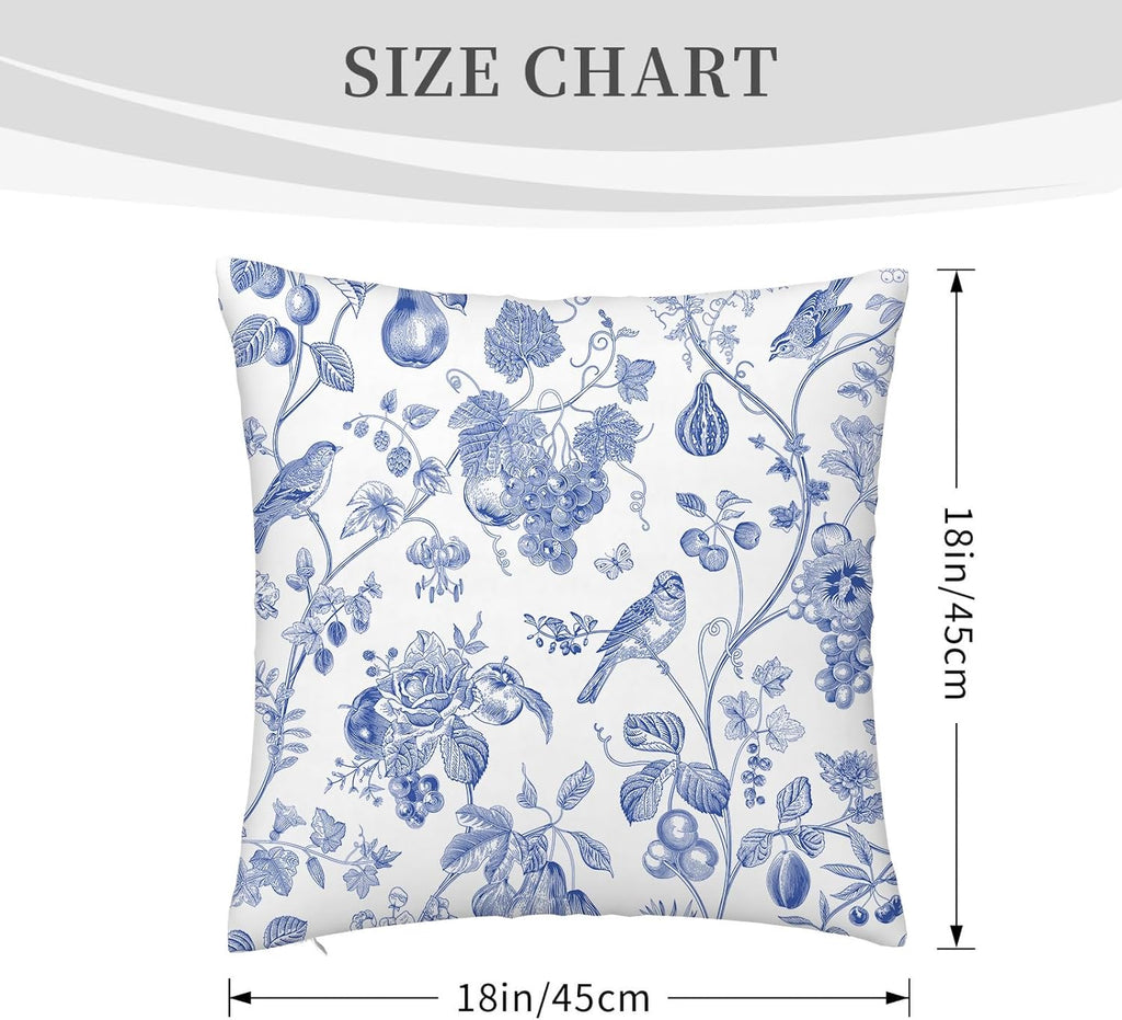 Blue Flower Decorative Pillow Covers 18x18 Inch Set of 2 Spring Floral Bird Throw Pillow Cases Chinoiserie Pillowcases for Couch Bed Sofa Cushion Living Room Chinoiserie Decor