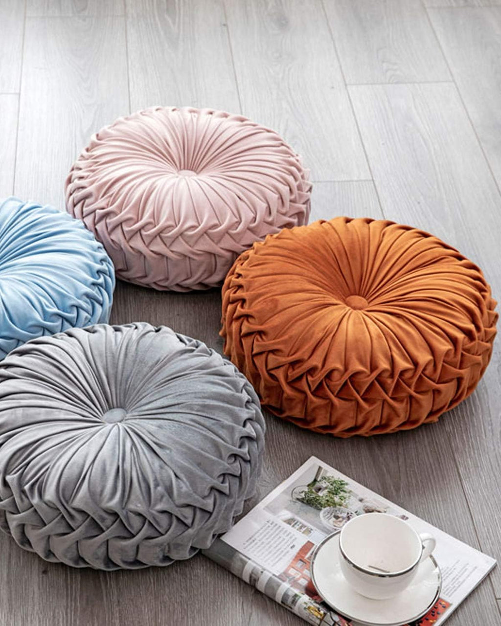 HLOVME Throw Pillow for Couch Decorative 3D Pumpkin Round Velvet Cushion for Sofa Bed Chair Floor 15"X15", Pink