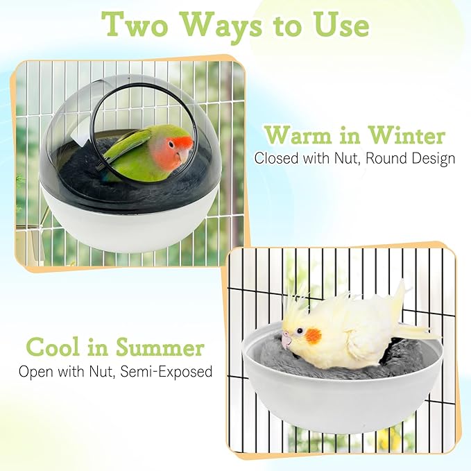 kathson Plastic Bird Nest Chewproof Small Bed with mat Hanging House Hut Bird Cage Breeding Hatching Nest Washable Parakeet Nest for Parrot Budgie Love Bird Canary (Grey)