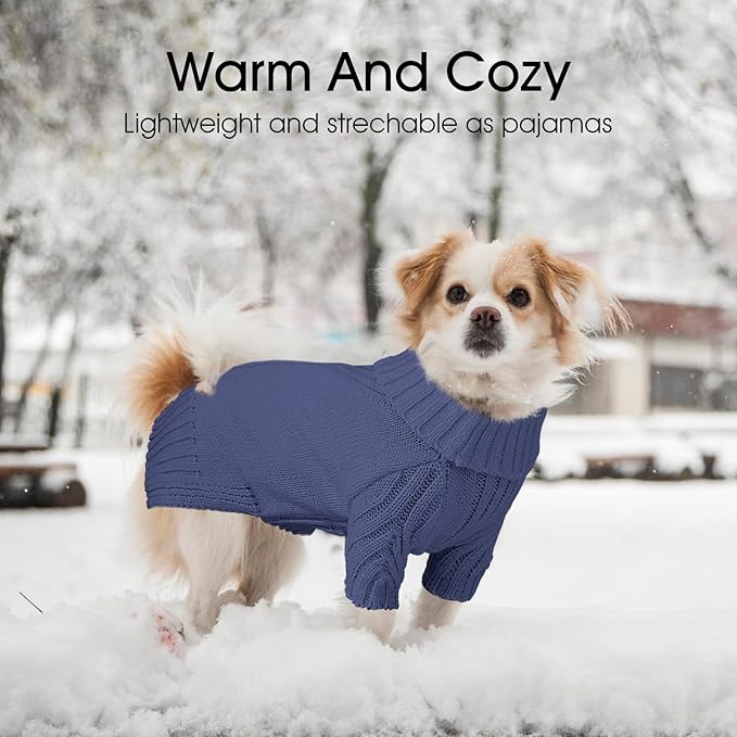 Dog Sweaters for Small Medium Large Dogs Girl, Classic Turtleneck Pet Sweater for Dogs, Thermal Doggy Winter Coat, Warm Dog Shirt Outfits, Double Knitting Collar for Outdoor Playing (Gray Blue, M)