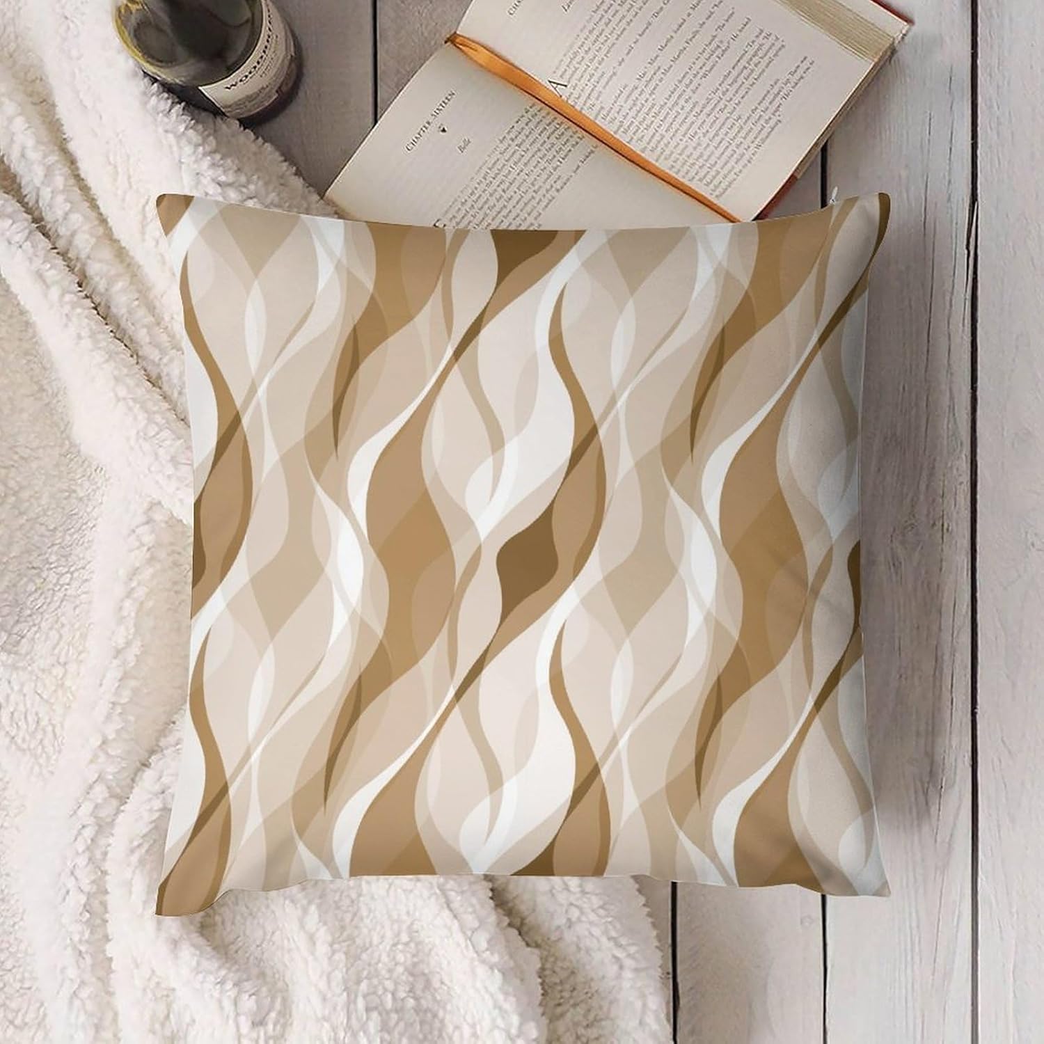 Cream Throw Pillow Covers Modern Abstract Cream and Grey Striped Decorations for Bedroom Living Room Farmhouse Sofa Pillows Bed Couch 18x18 Inch