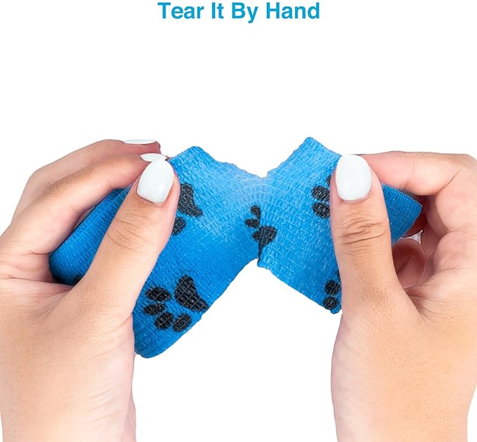WePet Pet Wrap, Self-Adhesive, Only Sticks to Itself, Non-Woven Tape for Dog Legs, Paws, Wounds, First Aid Cohesive Gauze for Horse, Cat, Bird, Animal, 6 Rolls, 2 Inch, Pawprints A