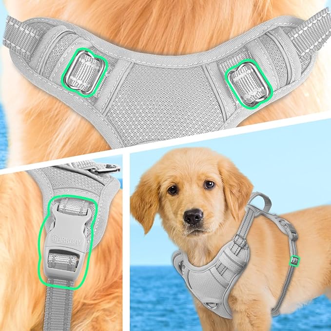 BARKBAY No Pull Dog Harness Large Reflective Dog Harness with Front Clip and Easy Control Handle for Walking Training Running with ID tag Pocket(Grey,XS)