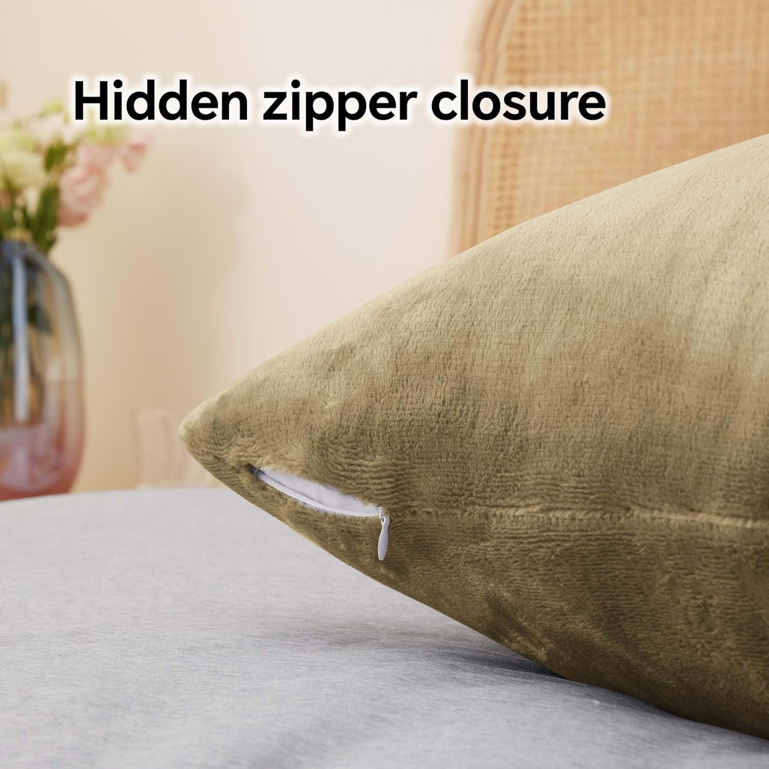 BEDELITE Flannel Pillow Cases Queen Size Set of 2, Super Soft Fleece Pillowcases with Zipper for Bedroom, Sofa, Couch,Luxury Cozy Fuzzy Velvet Pillow Shams for All Seasons(20x30 Inches,Camel)