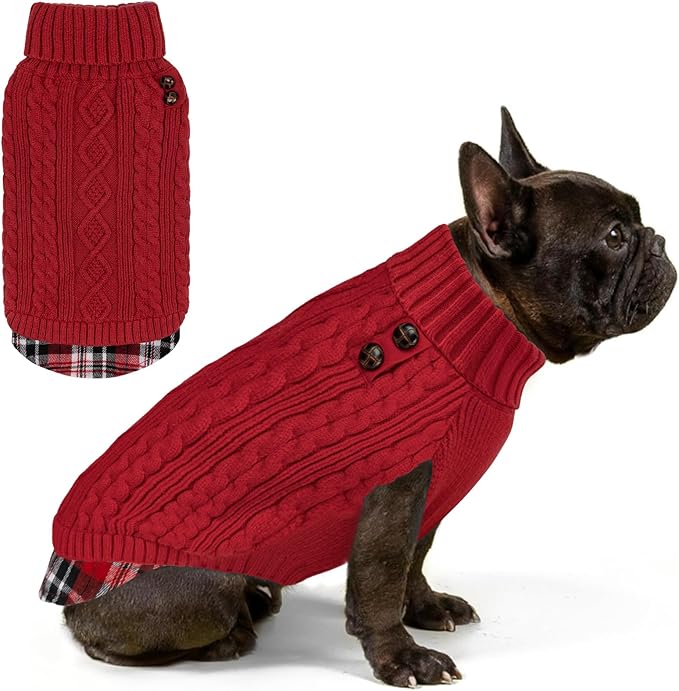 KYEESE Dog Sweater Soft Pullover Dog Sweaters for Medium Dogs Girl Warm Turtleneck Medium Dogs Sweater Stretchy Knitwear Cat Clothes with Gingham Patchwork Thick Pet Coat for Fall Winter Cold Weather