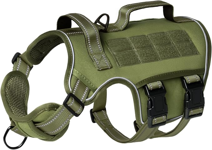 Tactical Dog Harness Medium Sized, Heavy Duty No Pull Dog Harness with Handle, Easy On and Off Service Dog Vest with Molle System, Reflective Pet Vest for Walking Hiking Training