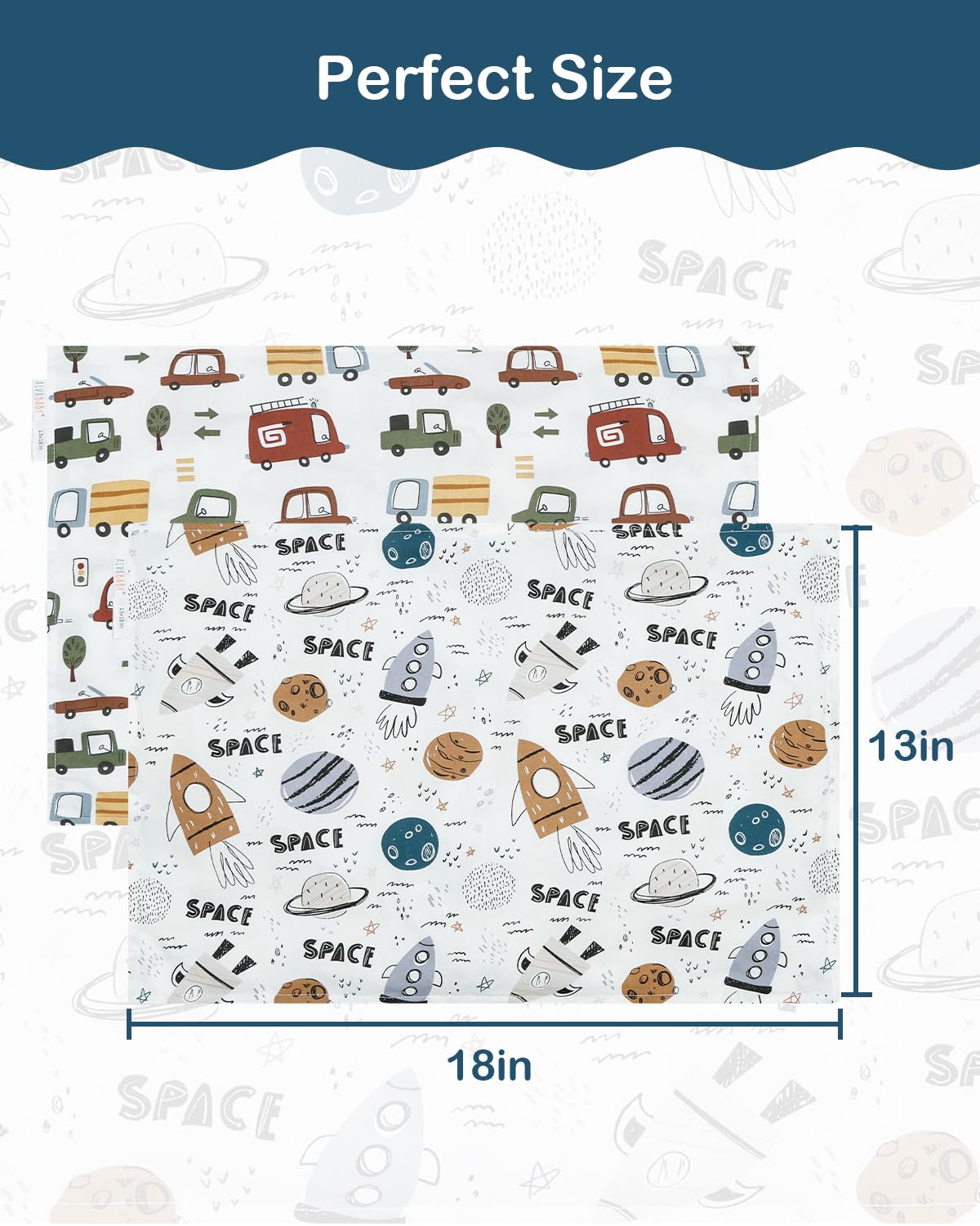 ALVABABY Toddler Pillowcases 2 Pack Organic Cotton Kids Pillow Cover Fit 13"x 18" or 12"x28" Envelope for Girl Boy Sleepy Travel 2TPW31A